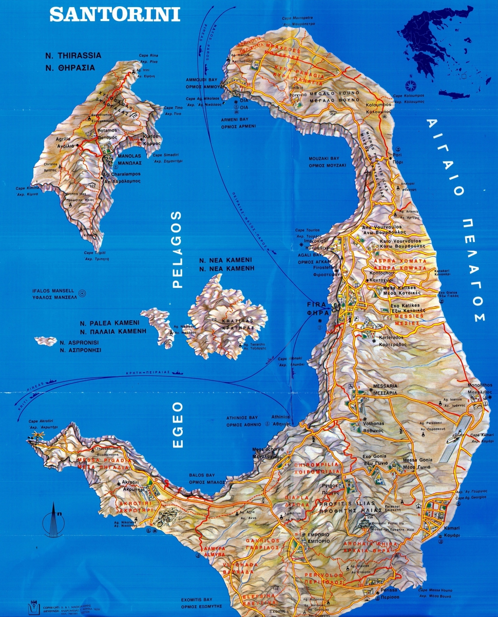 Santorini Map of the island (Resorts, Beaches, Sights, Trips, Hotels)